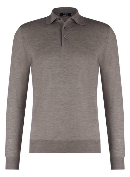 Polo van cashmere en zijde | TAUPE