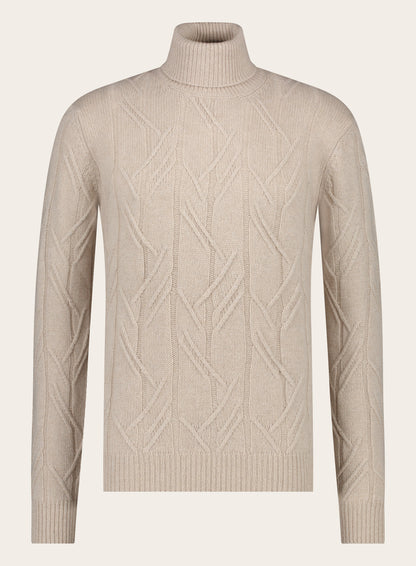 Slim-fit coltrui met kabelpatroon van cashmere | Beige