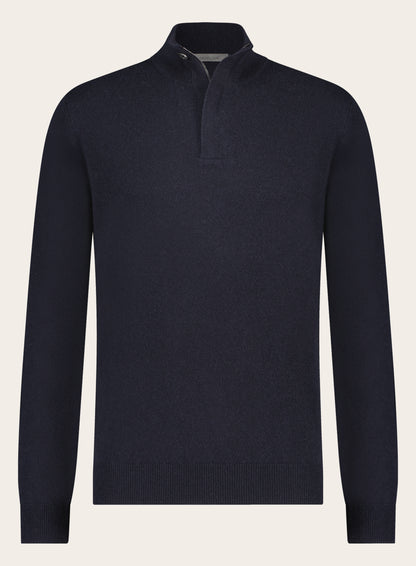 Slim-fit coltrui met rits- en knoopsluiting van cashmere | BLUE NAVY