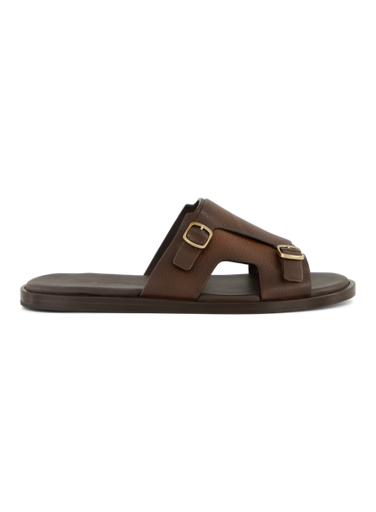 Dubbele gesp sandalen van leer | D.Bruin
