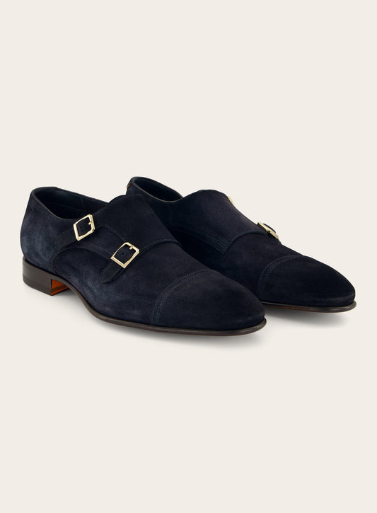 Suede double buckle shoes