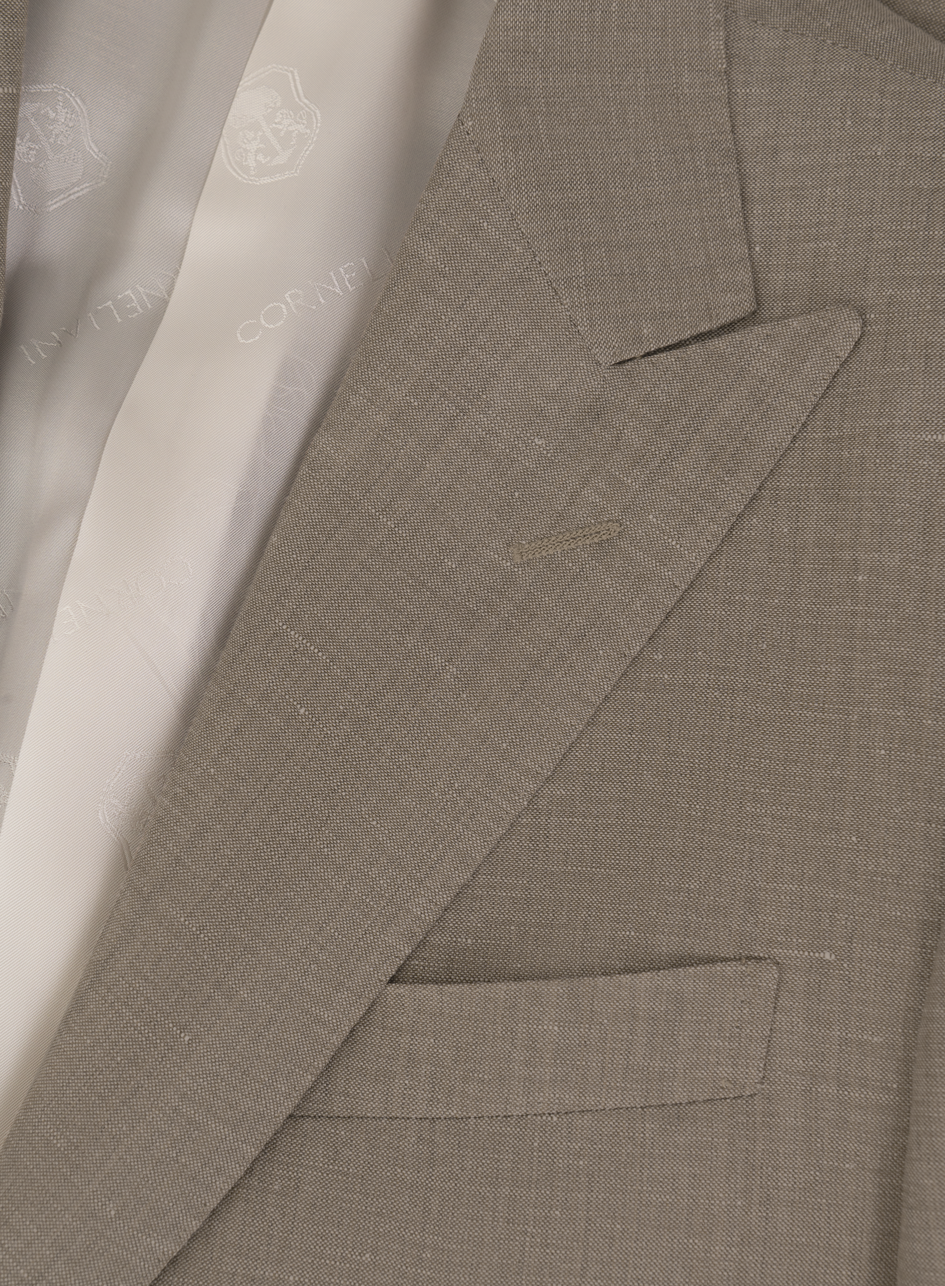 Driedelig pak van virgin wol en flax | FULL_WIDTH | Beige