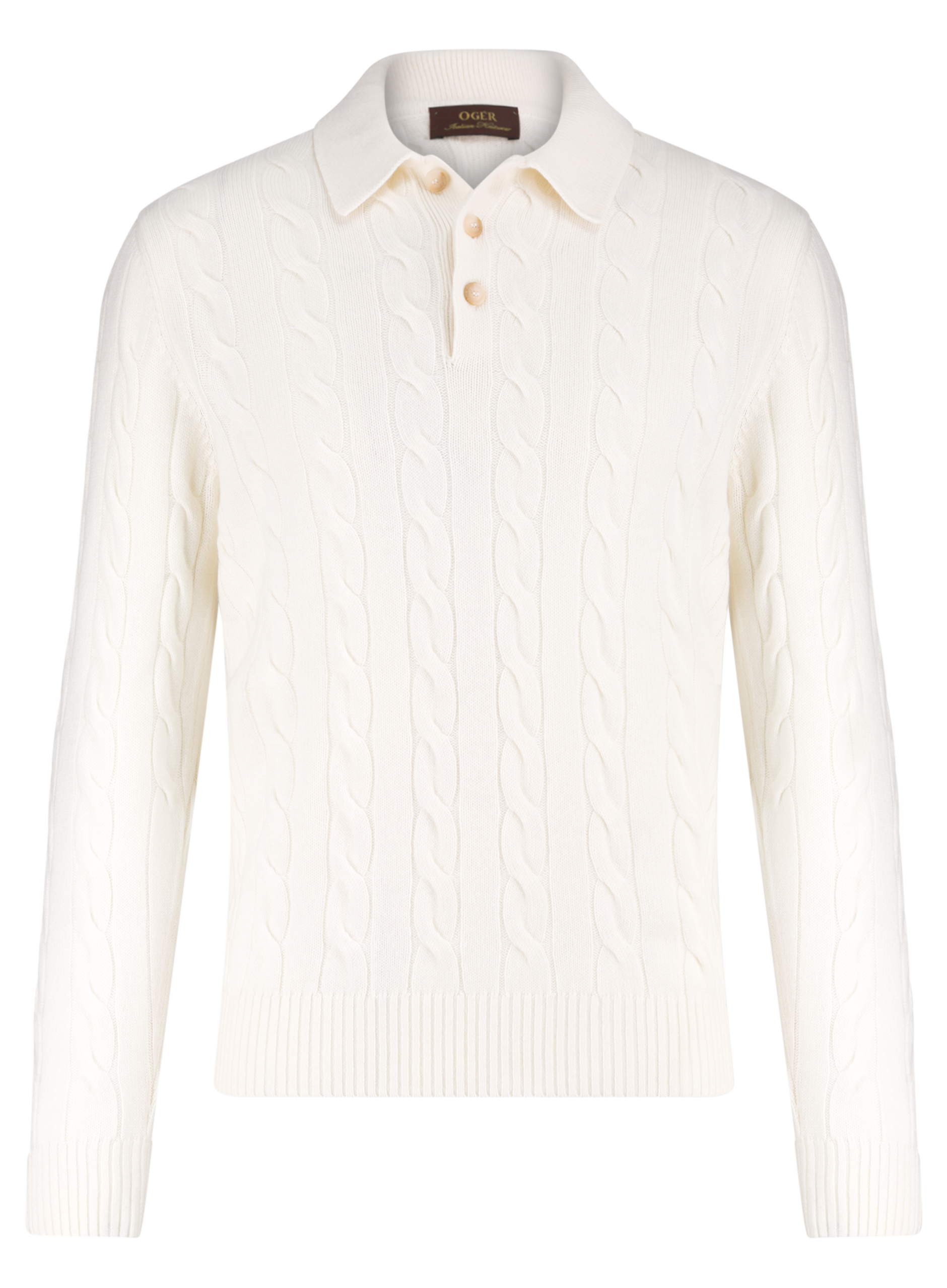 Kabelgebreide polo van wol en cashmere | Wit