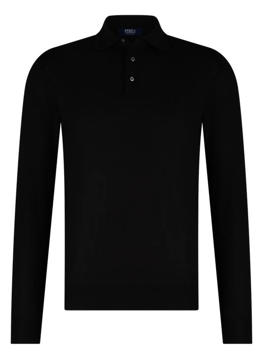 Polo van cashmere en zijde | Zwart