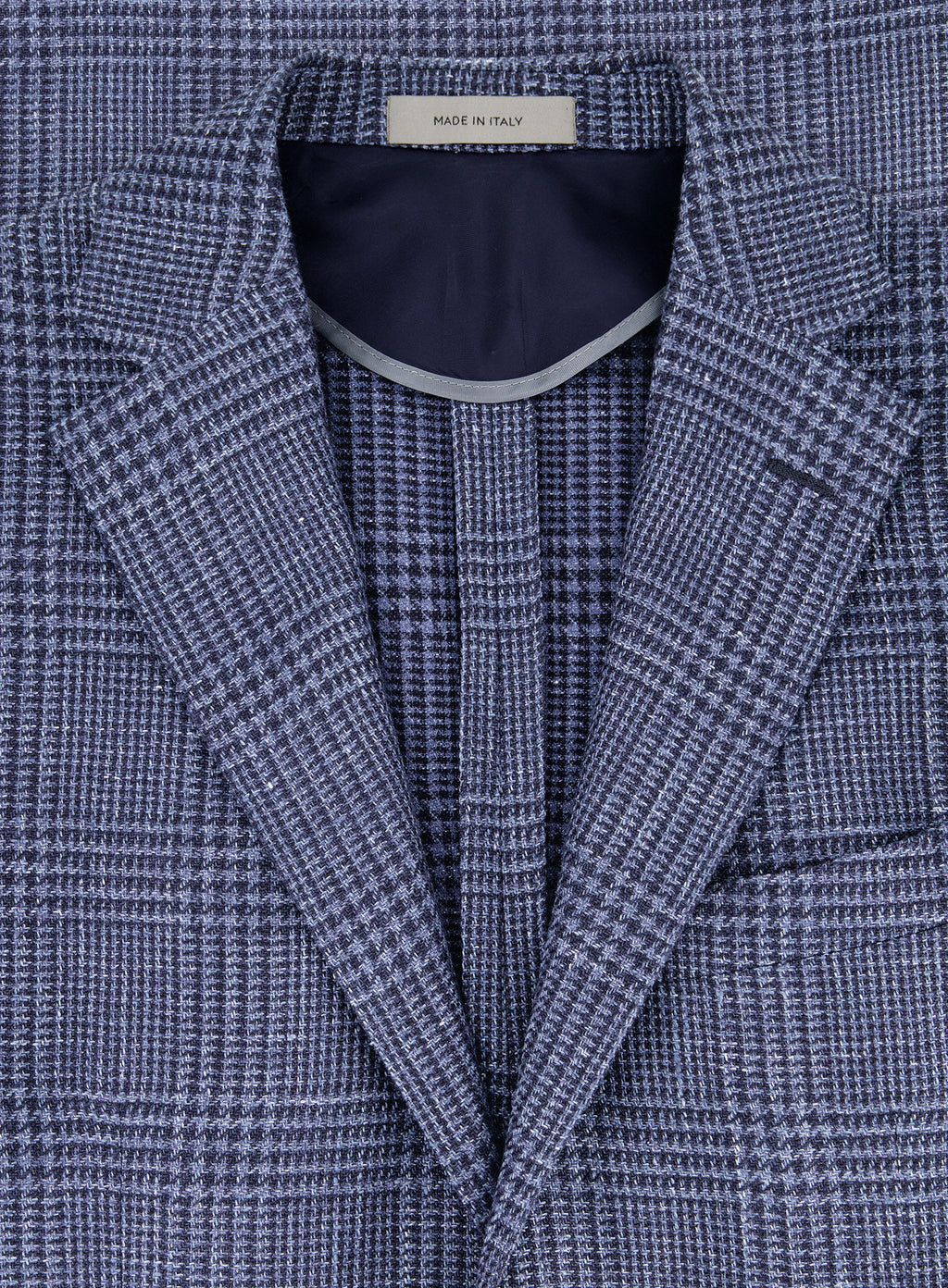 Glencheck jasje van wol en linnen | FULL_WIDTH | Blauw