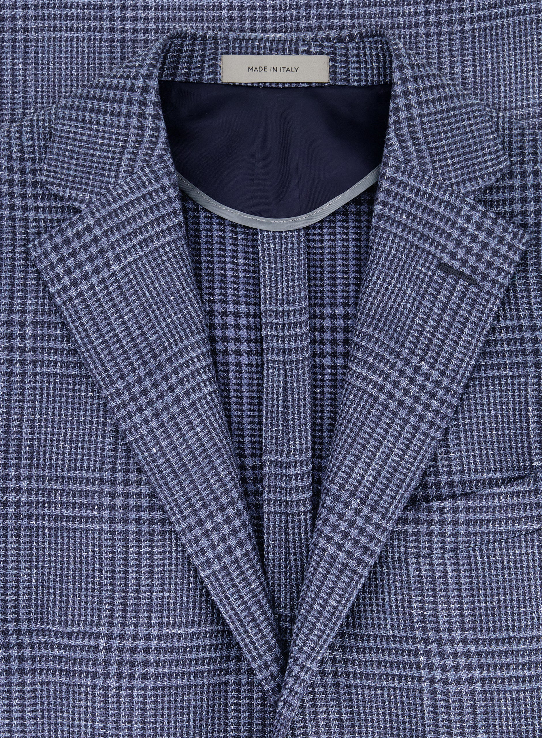 Glencheck jasje van wol en linnen | FULL_WIDTH | Blauw