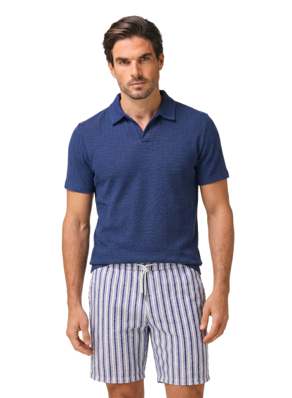 Buttonless polo van katoen en linnen | FULL_WIDTH | MODEL | BLUE NAVY