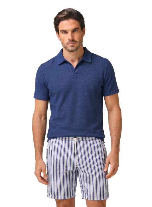 Buttonless polo van katoen en linnen | FULL_WIDTH | MODEL | BLUE NAVY