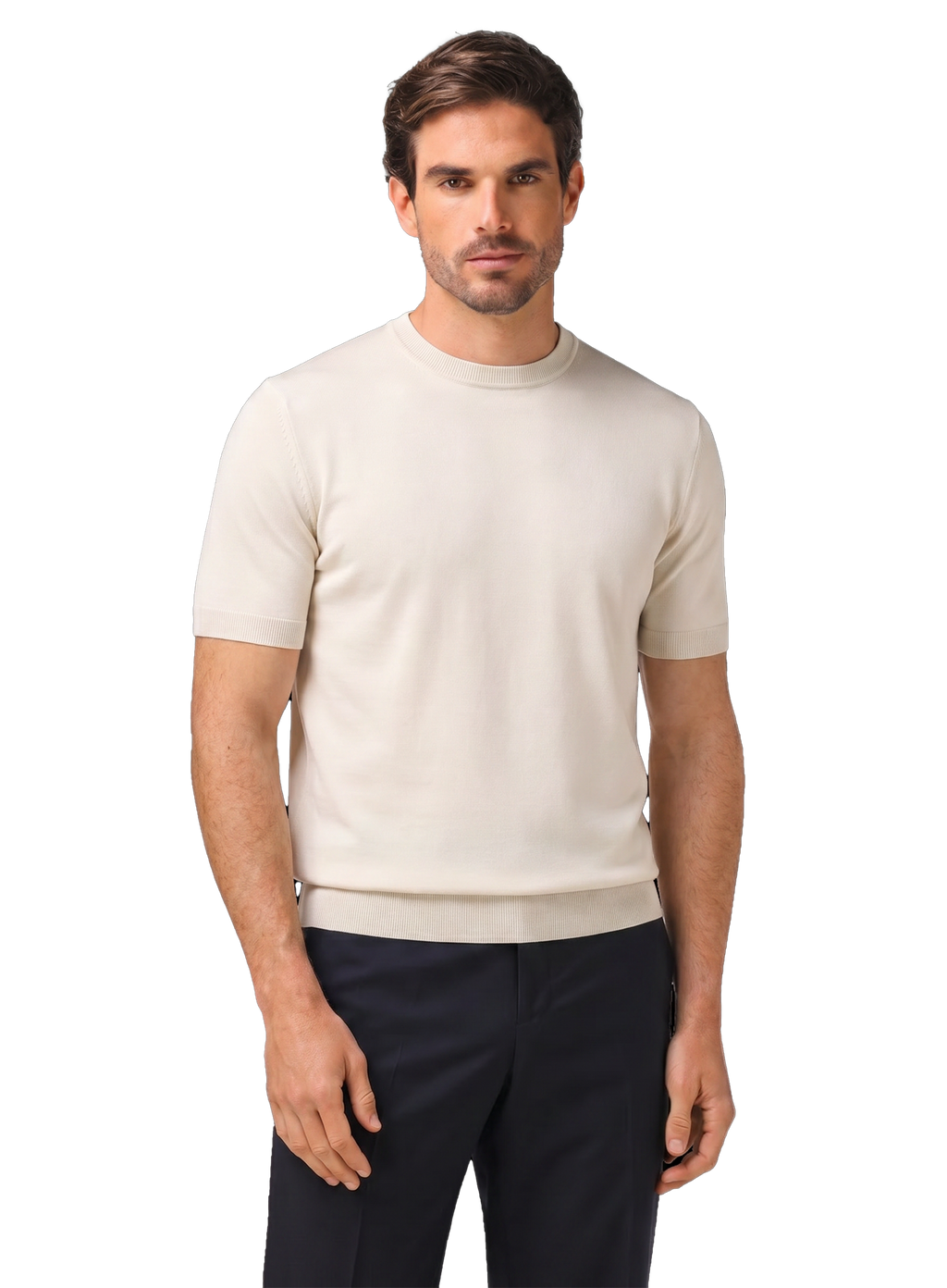 T-shirt van zijde | MODEL | FULL_WIDTH | Beige
