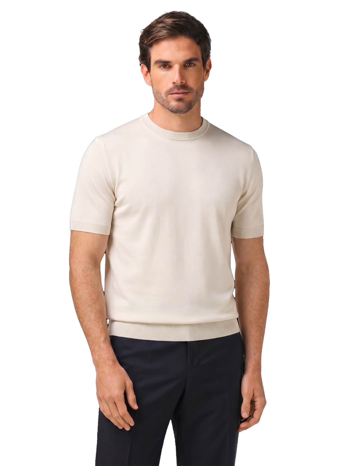 T-shirt van zijde | MODEL | FULL_WIDTH | Beige