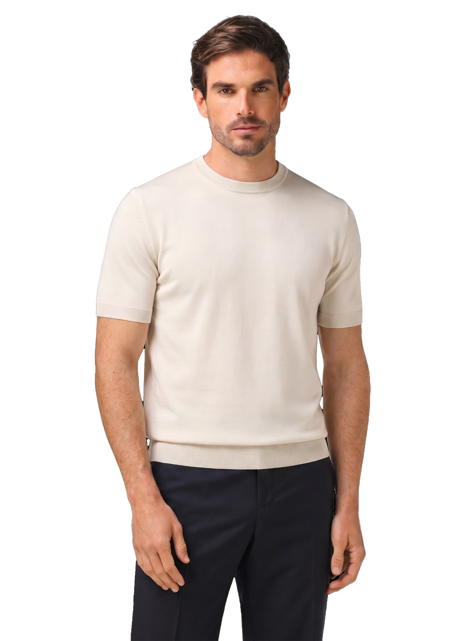 T-shirt van zijde | MODEL | FULL_WIDTH | Beige