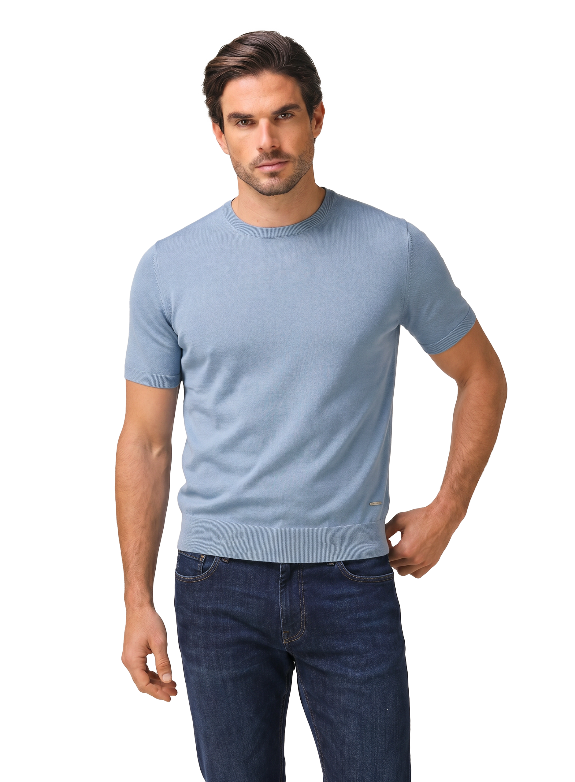 T-shirt van zijde en katoen | MODEL | L.Blauw