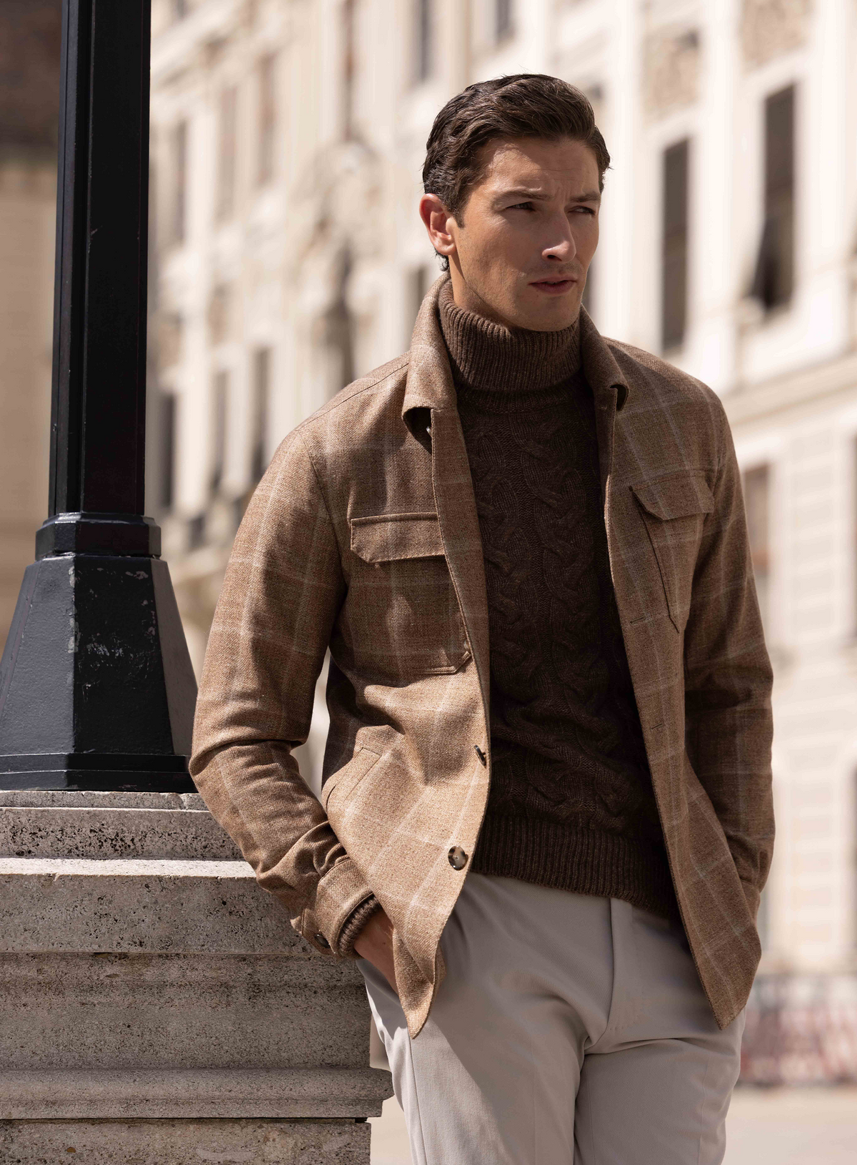 Overshirt in wol zijde linnen | FULL_WIDTH | Bruin