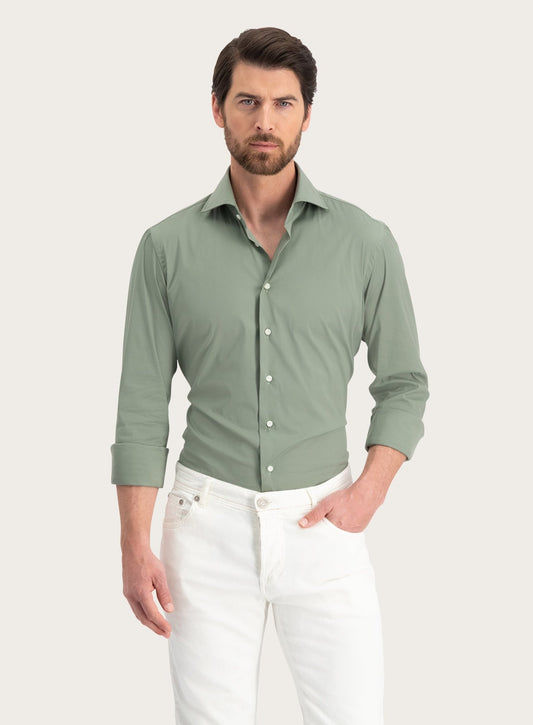 Stretch shirt van katoen | Groen 