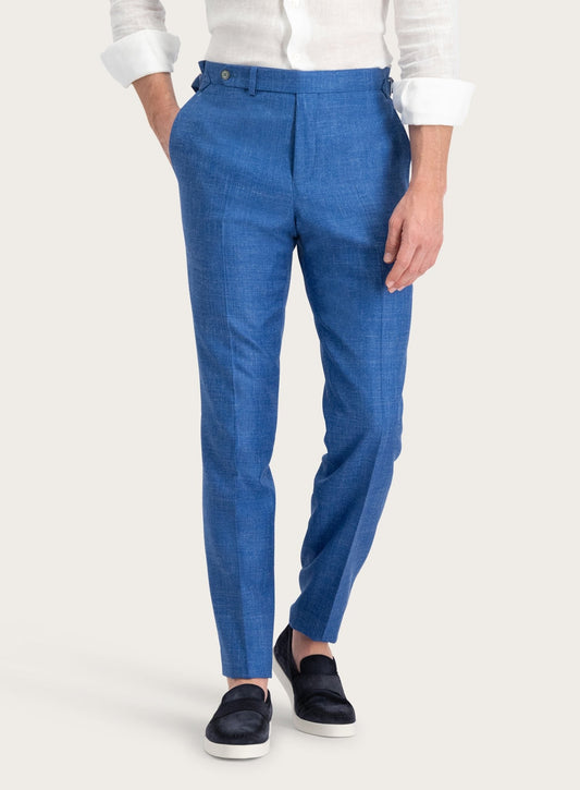 Pantalon van wol, zijde en linnen | Blauw