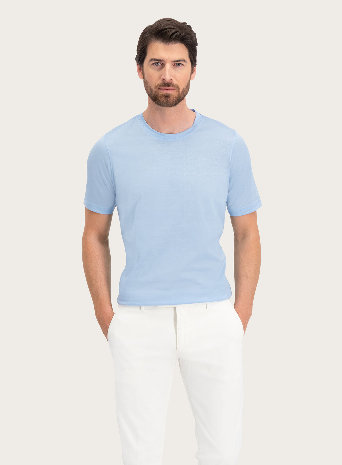 T-shirt van katoen | L.Blauw | FULL_WIDTH | MODEL