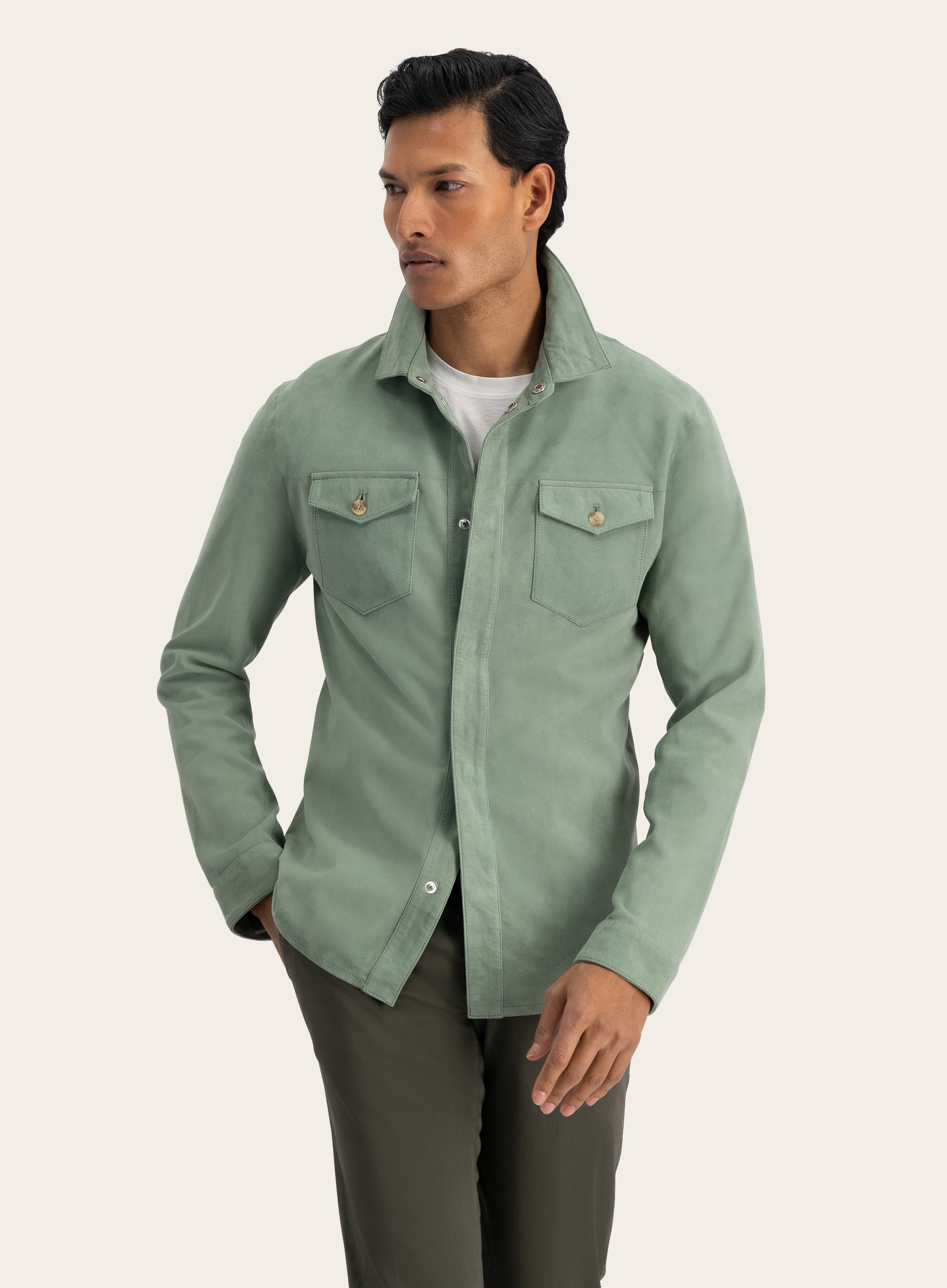 Rocco overshirt van suède | L.groen