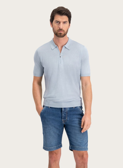 Poloshirt met rits van zijde | L.Blauw