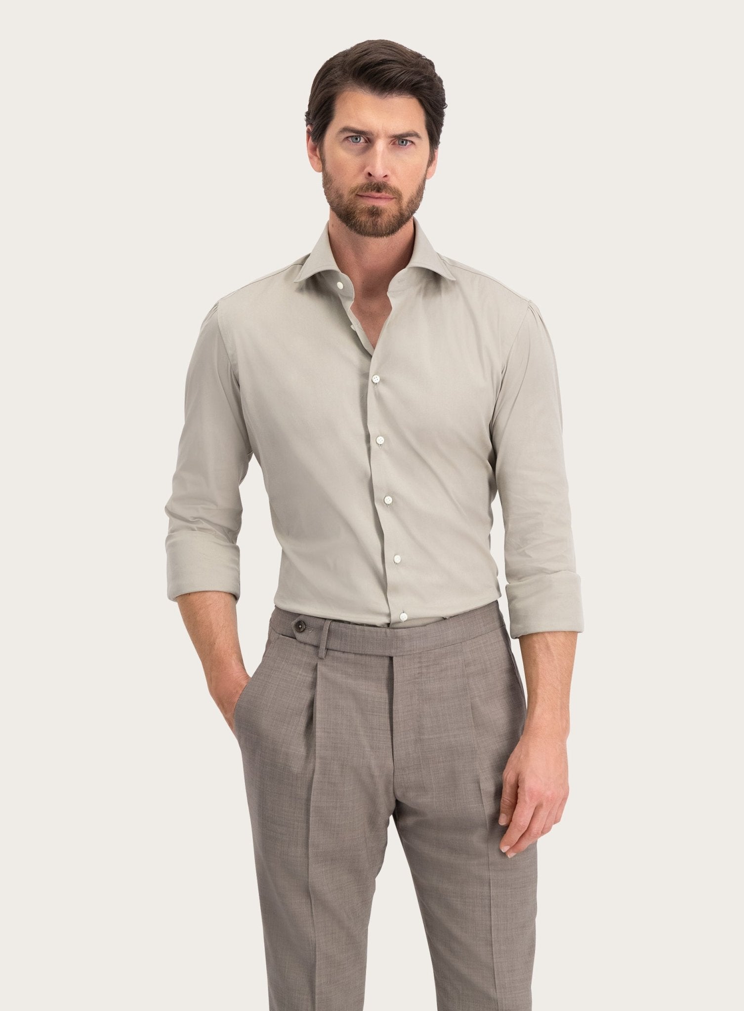 Stretch shirt van katoen | MODEL | FULL_WIDTH | L.BEIGE