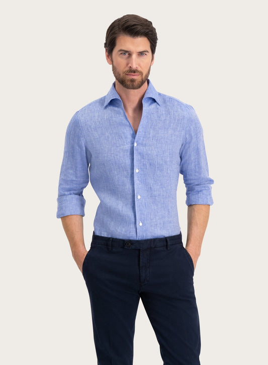Regular-fit shirt van linnen | JEANS BLAUW