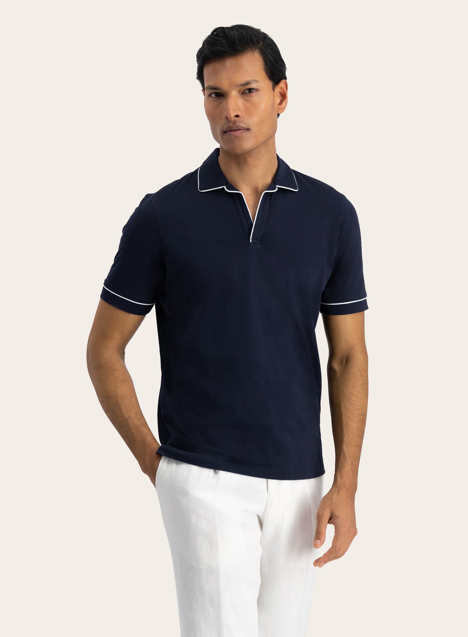 Buttonless polo van katoen | MODEL | FULL_WIDTH | BLUE NAVY