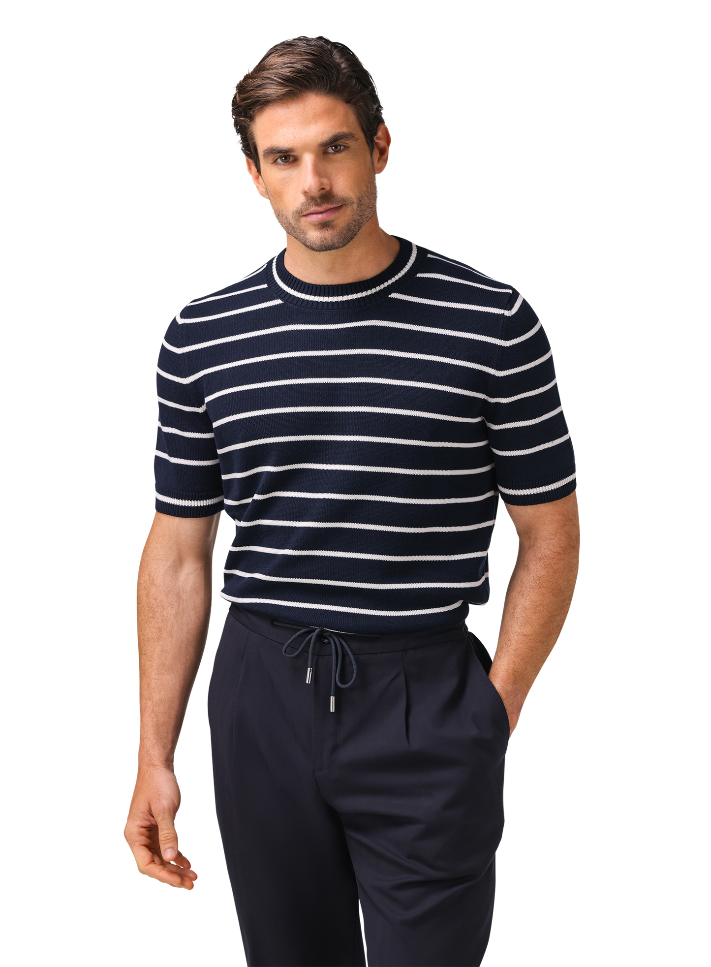 Gestreept t-shirt van katoen | MODEL | FULL_WIDTH | BLUE NAVY