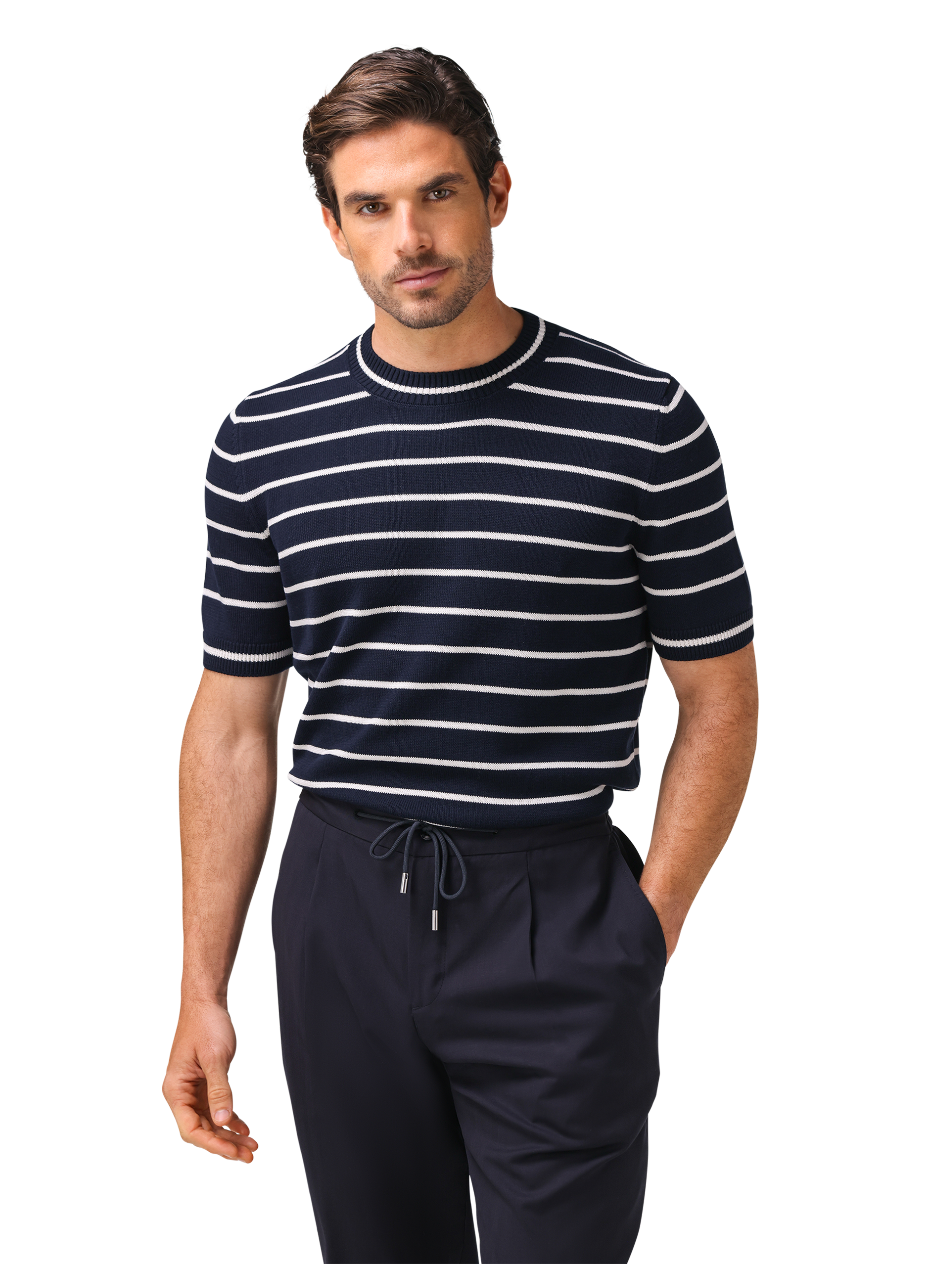Gestreept t-shirt van katoen | MODEL | FULL_WIDTH | BLUE NAVY