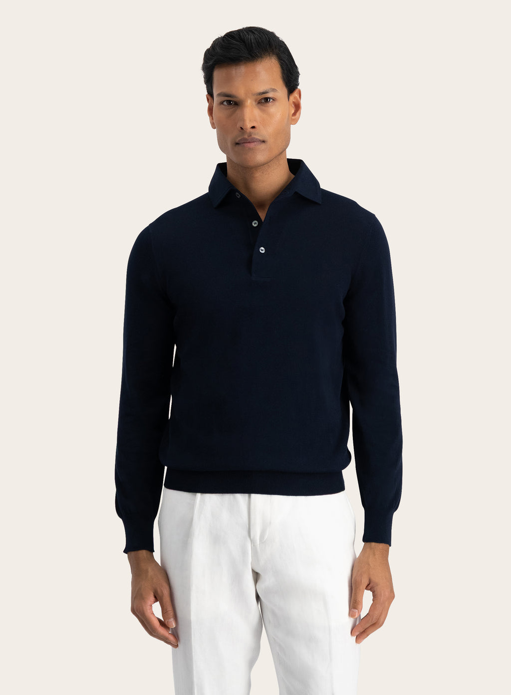 Poloshirt met lange mouwen van katoen | BLUE NAVY