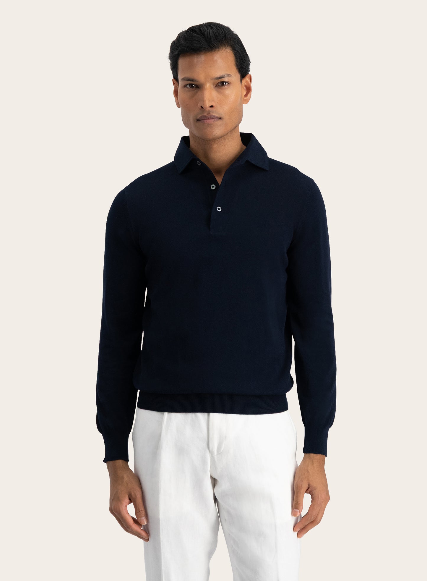 Poloshirt met lange mouwen van katoen | BLUE NAVY