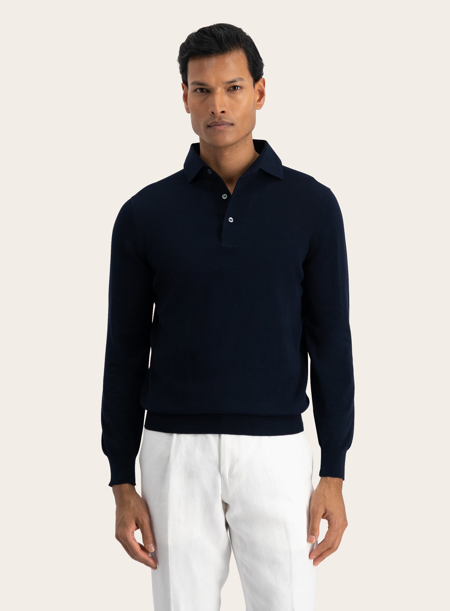 Poloshirt met lange mouwen van katoen | BLUE NAVY
