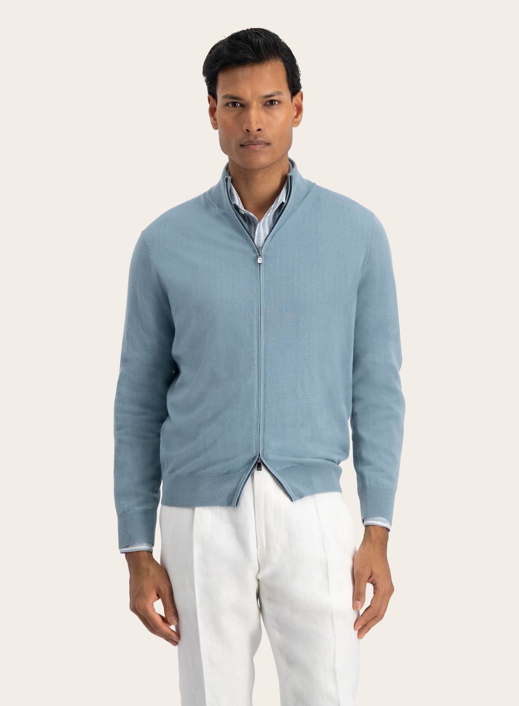 Ritsvest van cashmere en zijde | MODEL | FULL_WIDTH | Aqua