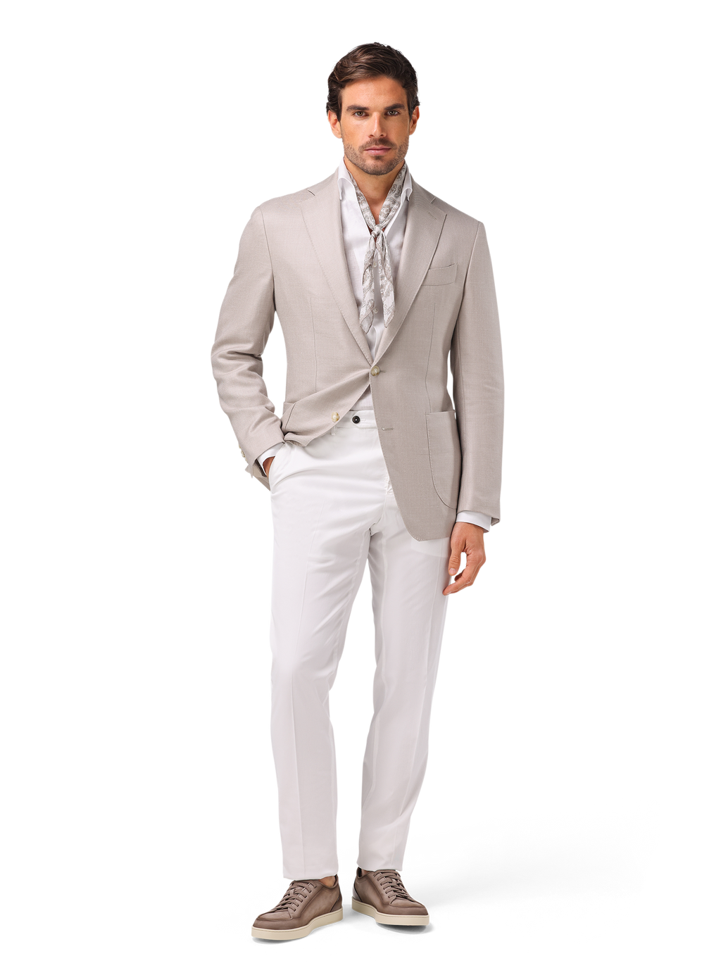 Colbert van wol, zijde en linnen | MODEL | FULL_WIDTH | Beige