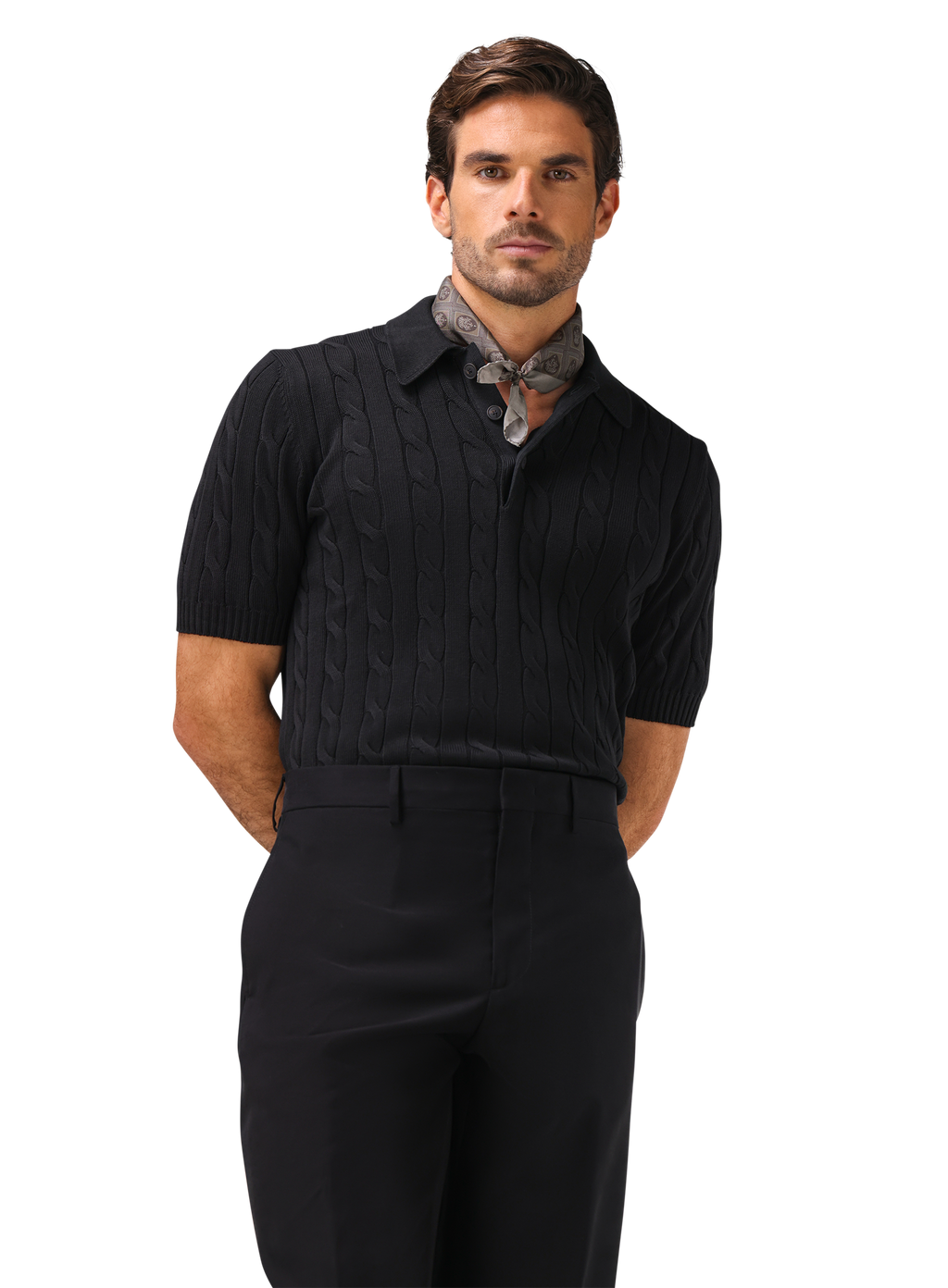 Polo met kabelpatroon van katoen | MODEL | FULL_WIDTH | Zwart