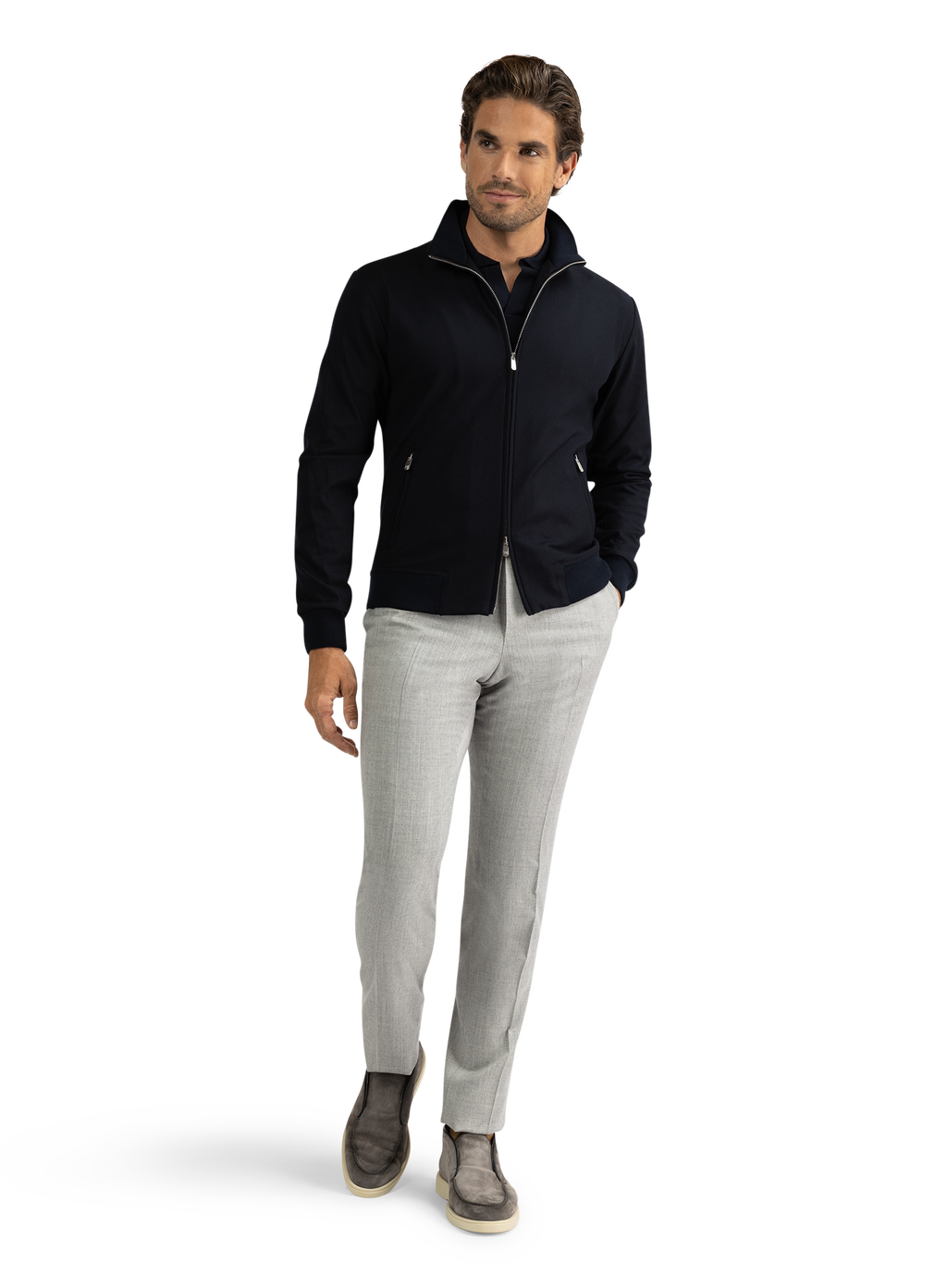 Bomberjack van cashmere | FULL_WIDTH | MODEL | BLUE NAVY
