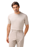 Fijngebreid katoenen T-shirt met ronde hals | MODEL | FULL_WIDTH | Beige