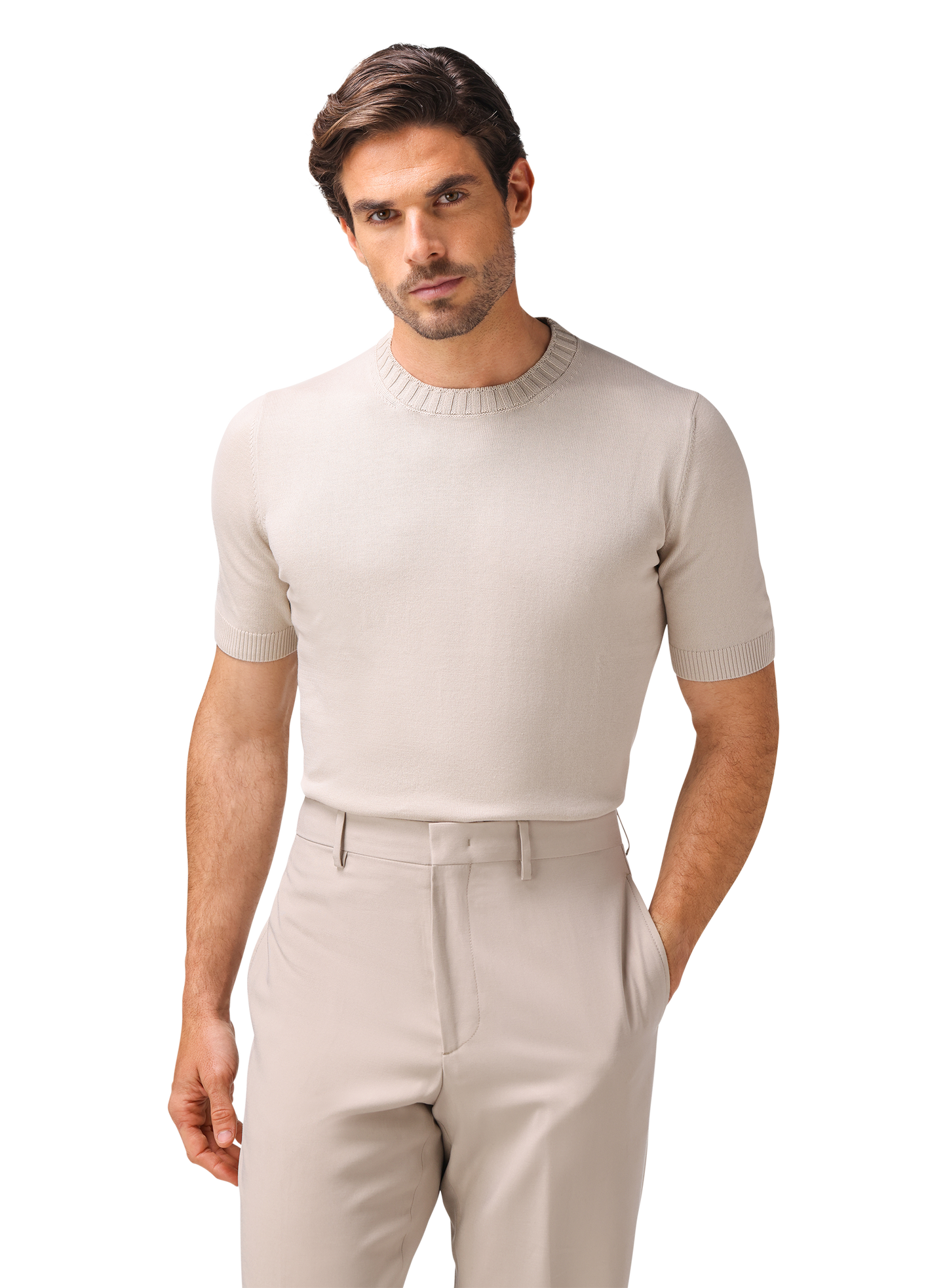 T-shirt van katoen | MODEL | FULL_WIDTH | Beige