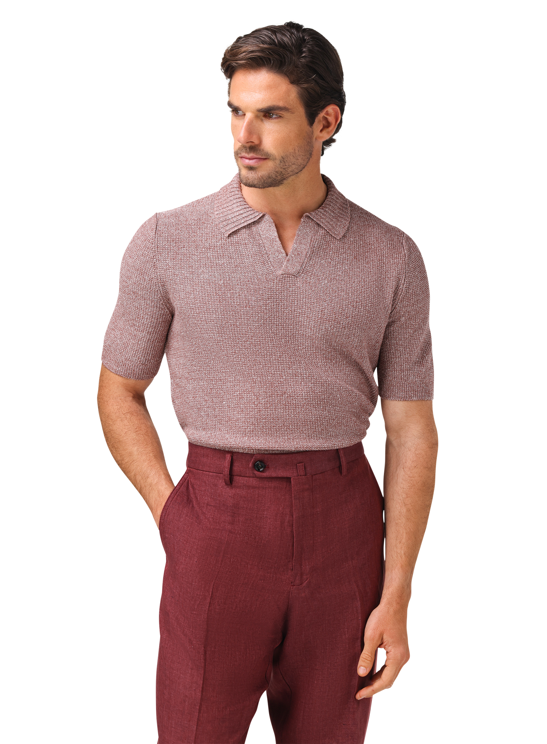 Buttonless polo van linnen en katoen | MODEL | FULL_WIDTH | ROZE