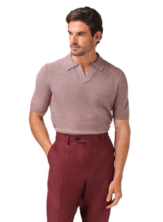 Buttonless polo van linnen en katoen | ROZE