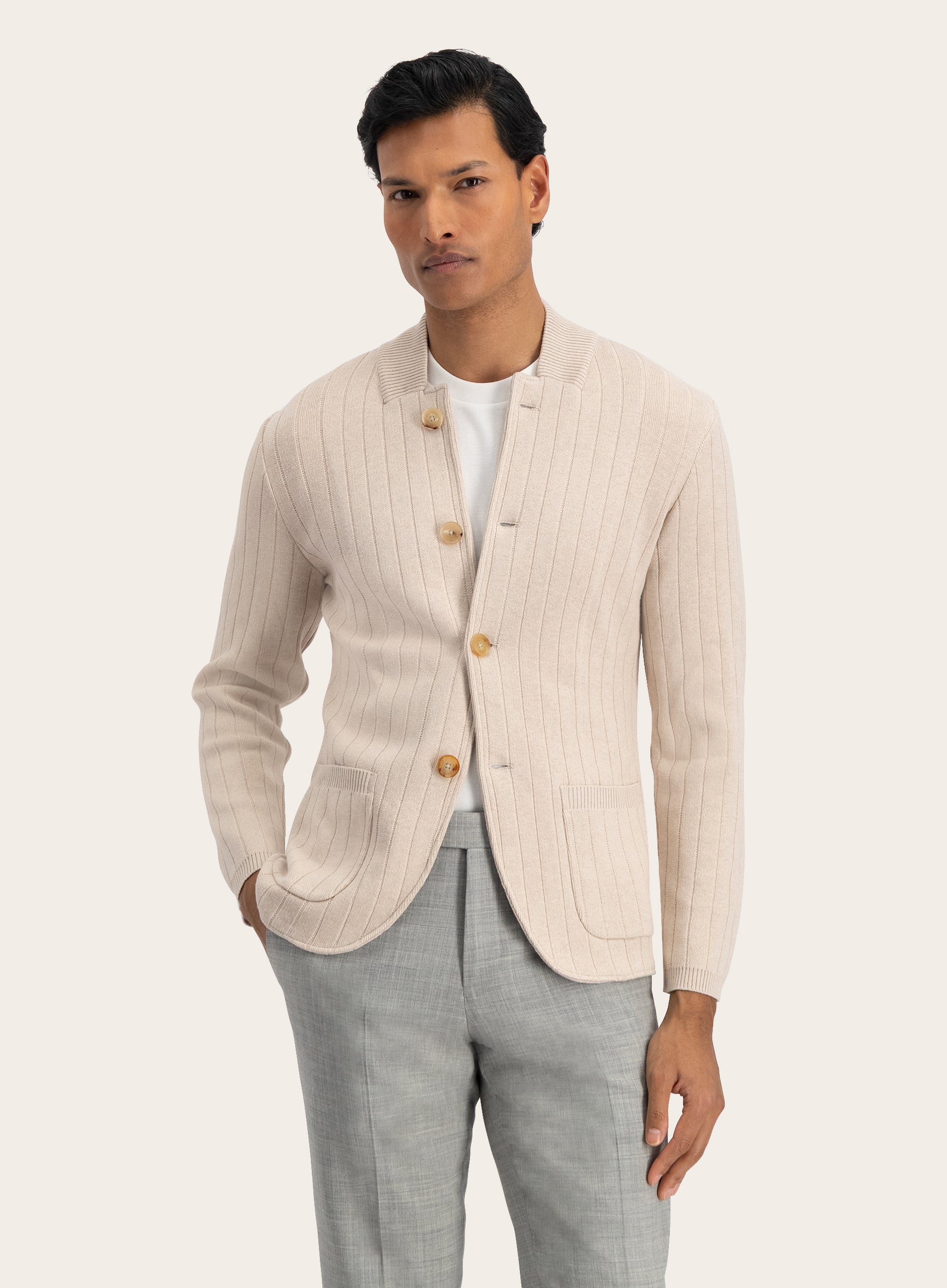 Knitted jasje van katoen en zijde | Beige