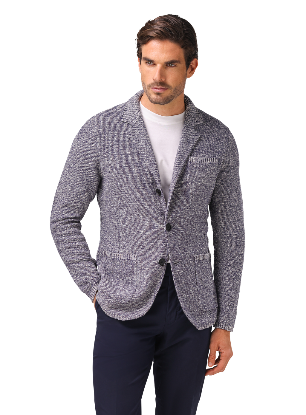 Knitted jasje van katoen | MODEL | FULL_WIDTH | BLUE NAVY