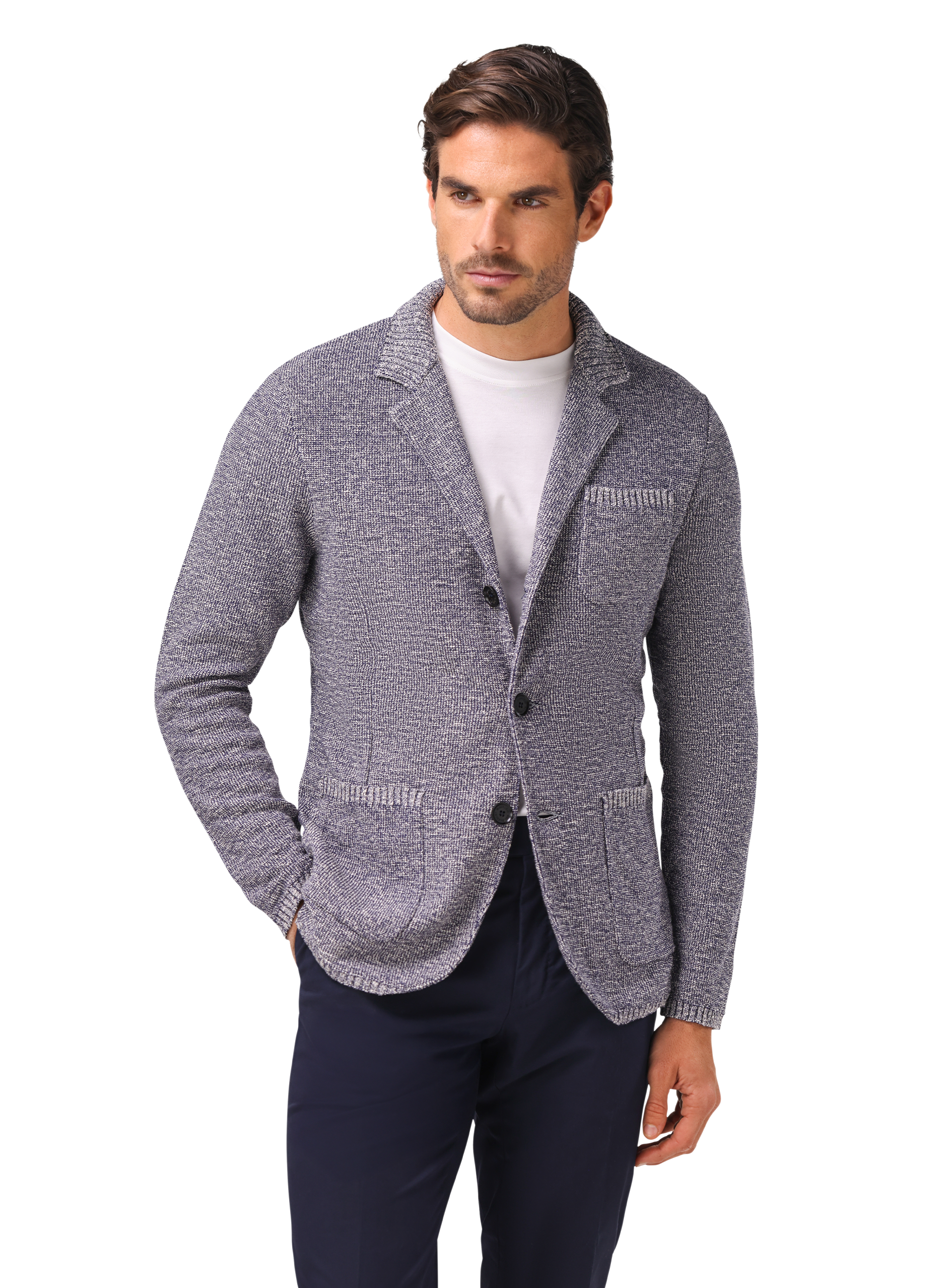Knitted jasje van katoen | MODEL | FULL_WIDTH | BLUE NAVY