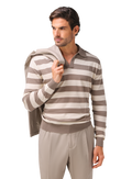 Gestreepte buttonless polo van katoen | MODEL | TAUPE BEIGE