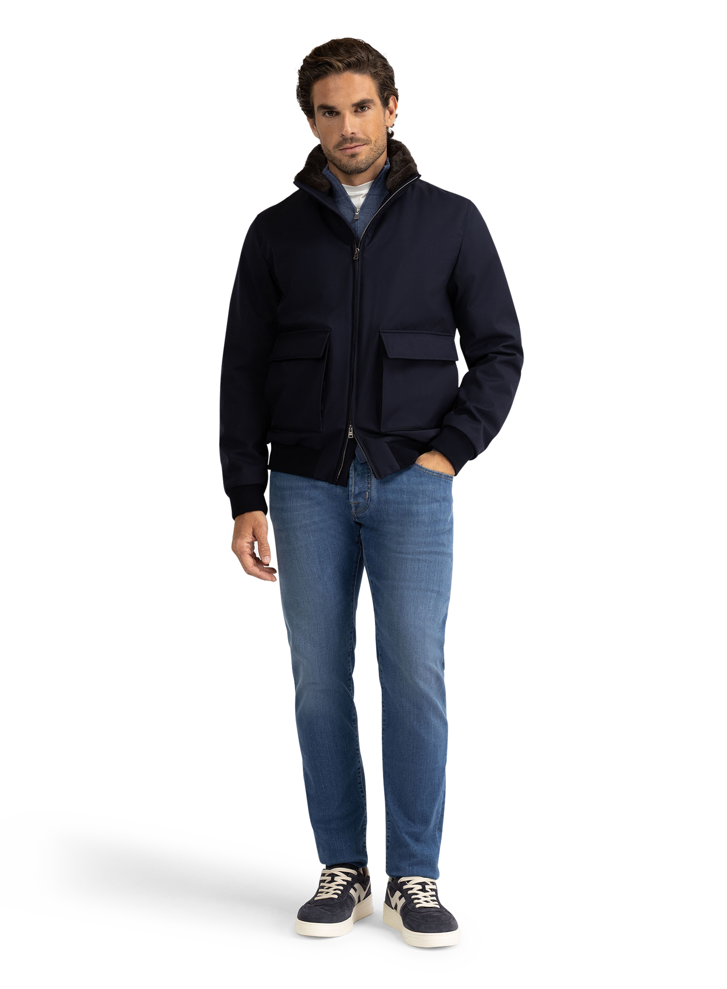 Bomberjack met opstaande kraag | D.blauw