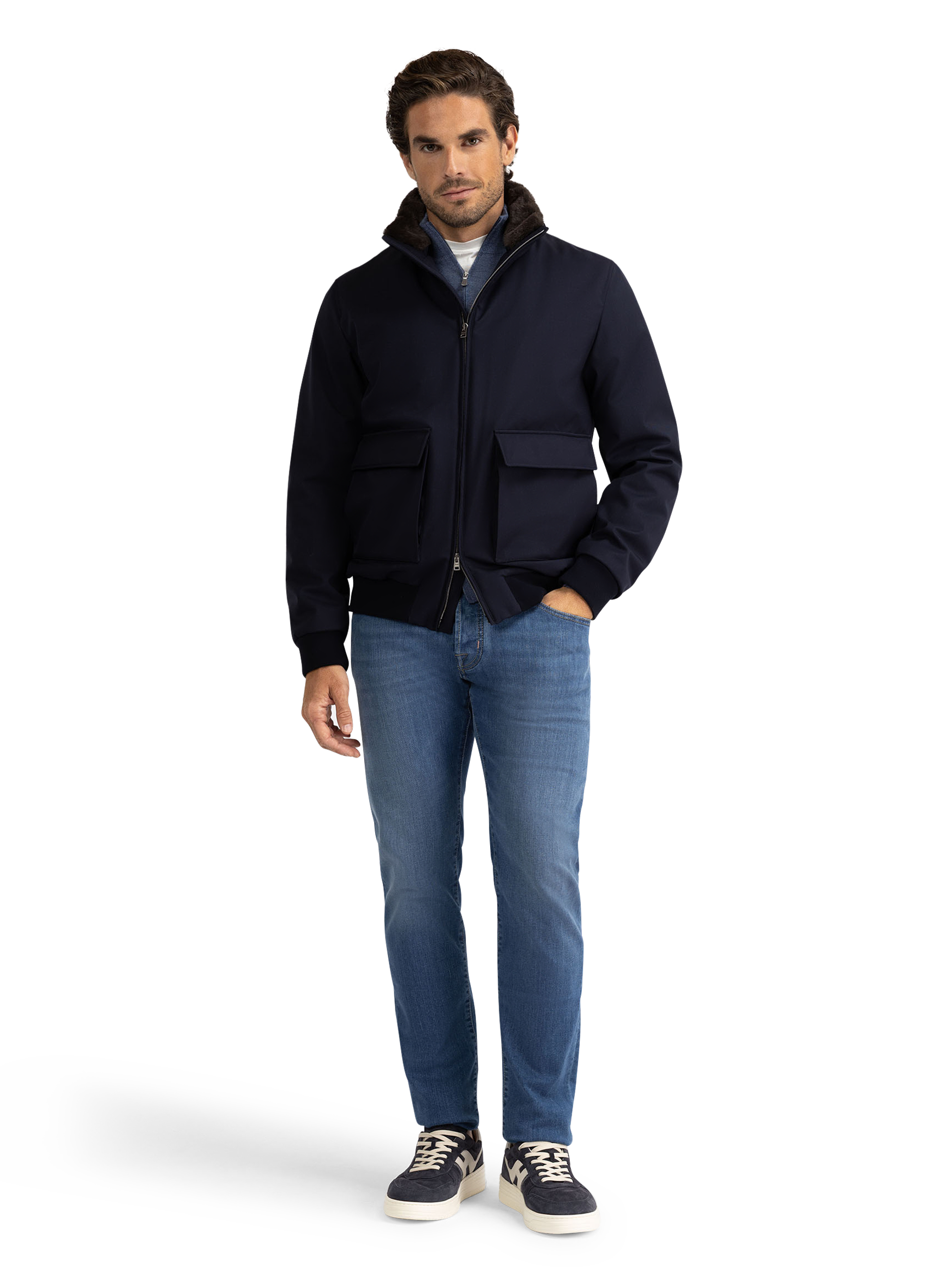 Bomberjack met opstaande kraag | D.blauw