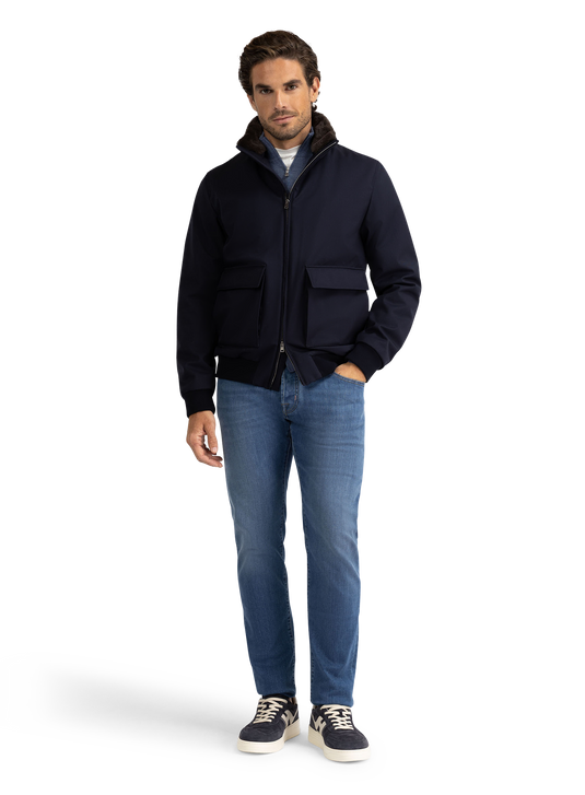 Bomberjack met opstaande kraag | D.blauw