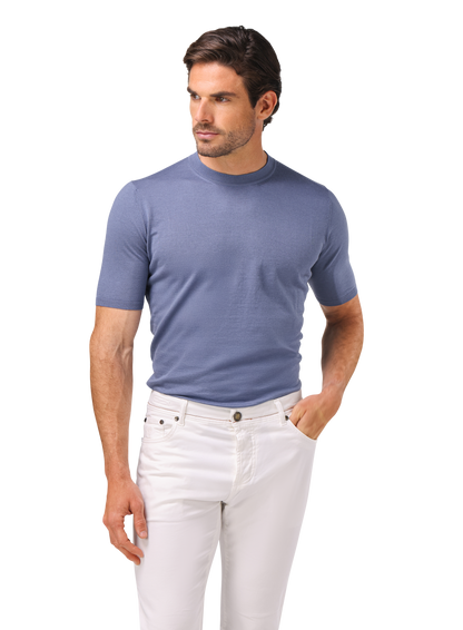 T-shirt van cashmere en katoen | MODEL | FULL_WIDTH | L.Blauw