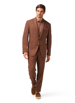 Pak van wol, zijde en linnen (loro piana-stof) | FULL_WIDTH | MODEL | Bruin