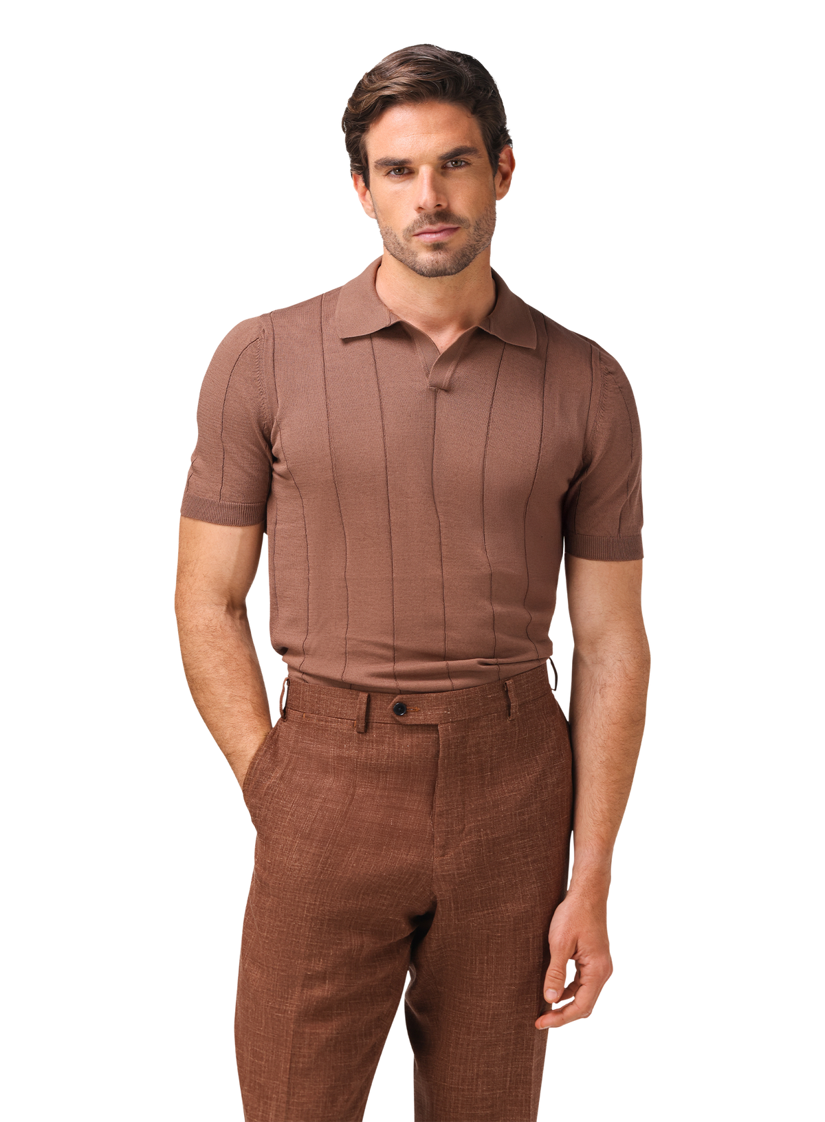 Buttonless polo van katoen | MODEL | FULL_WIDTH | Bruin