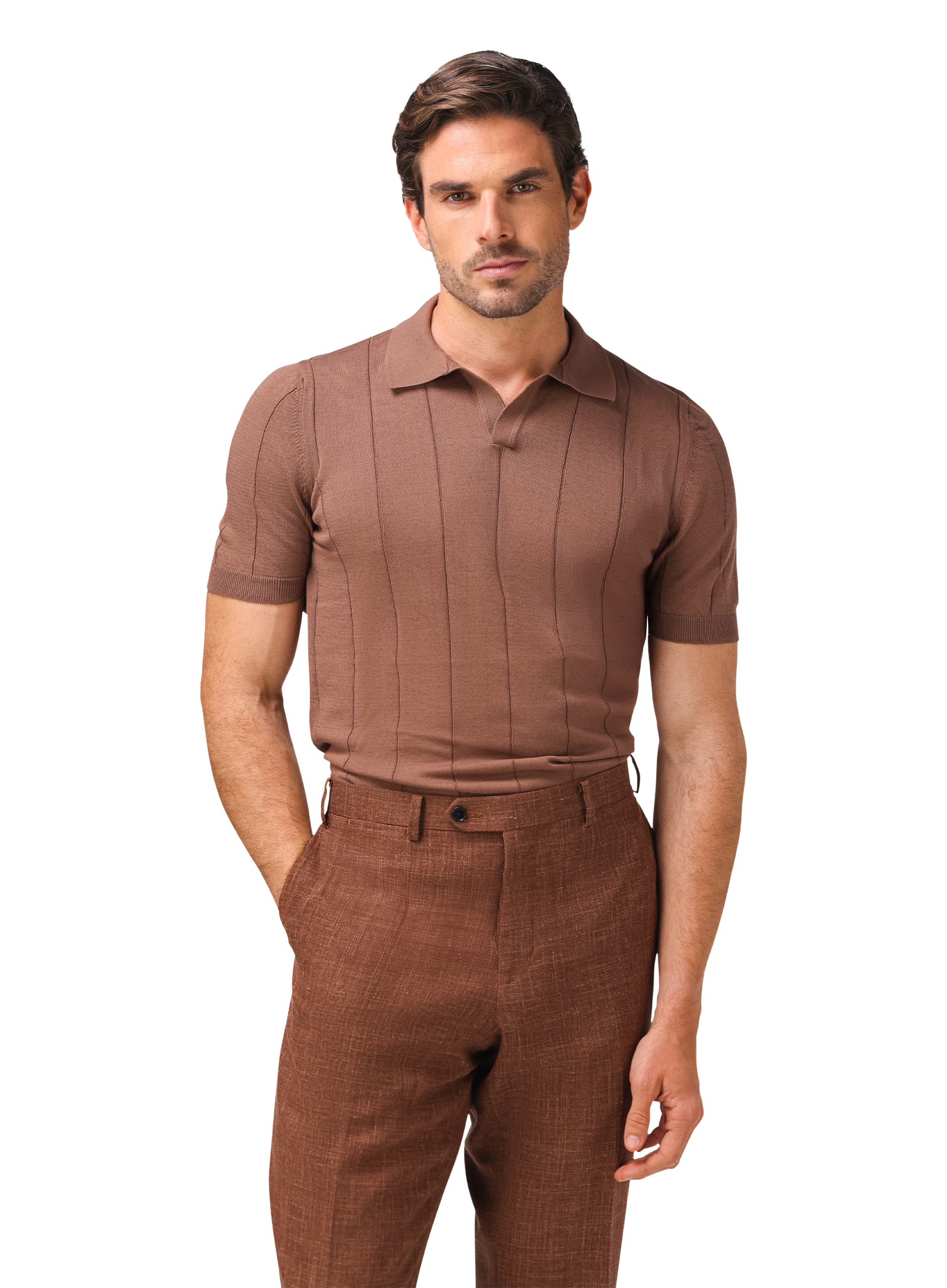 Buttonless polo van katoen | MODEL | FULL_WIDTH | Bruin