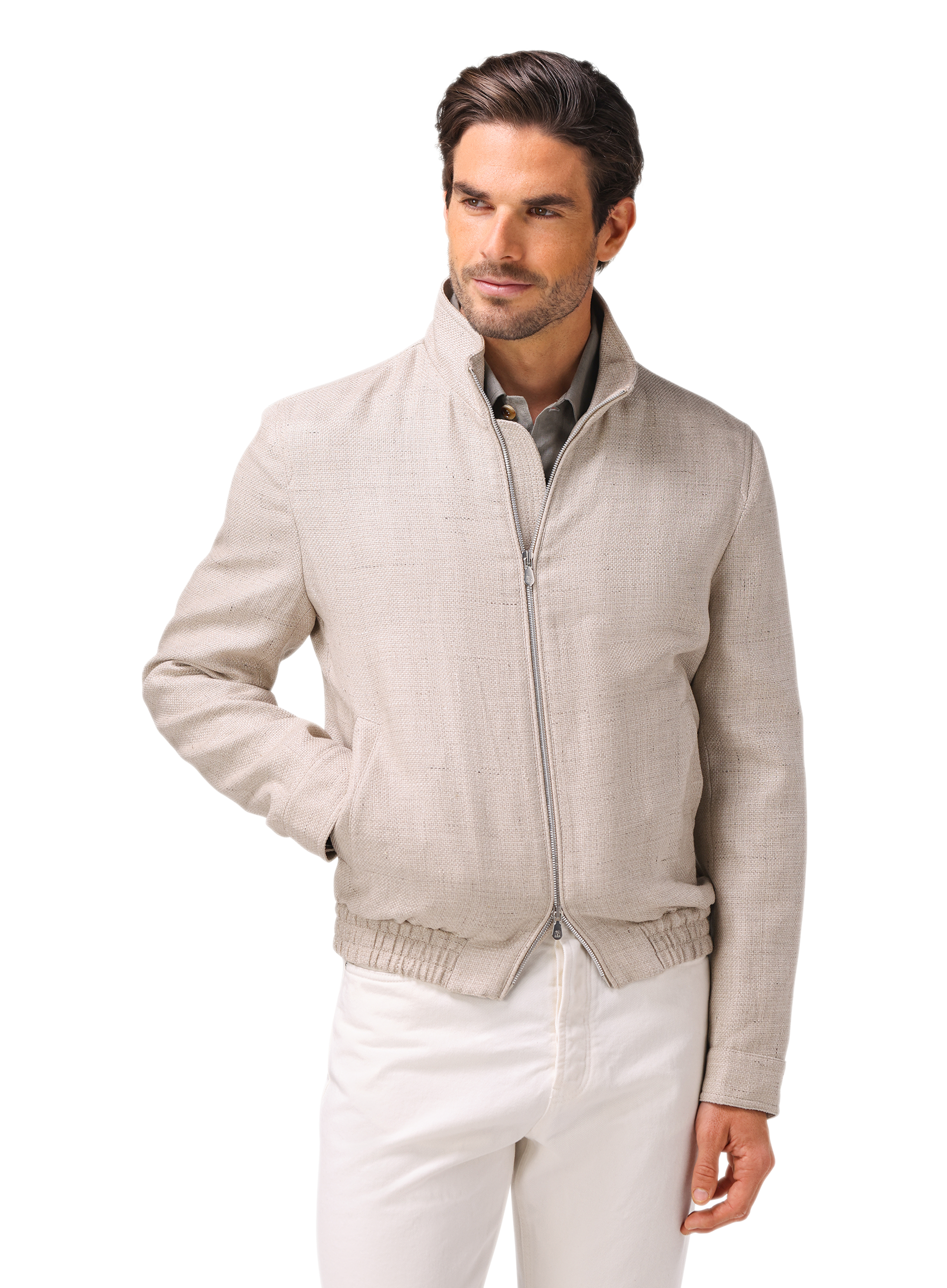 Jas van zijde, linnen en wol | FULL_WIDTH | MODEL | Beige 